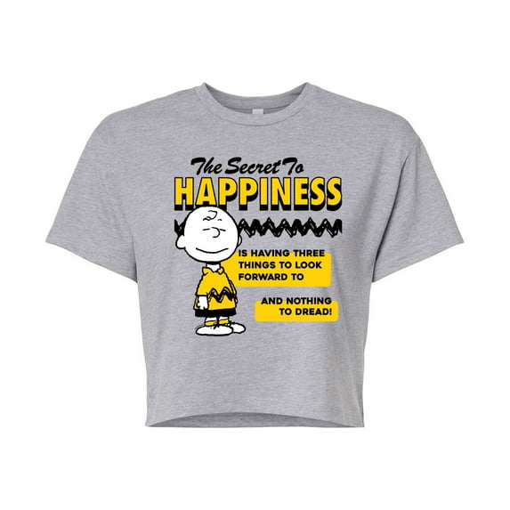Peanuts - Secret To Happiness - Juniors Cropped Cotton Blend T-Shirt