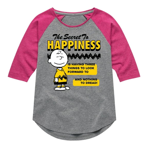Peanuts - Secret To Happiness - Toddler & Youth Girls Raglan Graphic T-Shirt