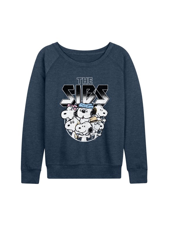 - Sibs Metal Tee Women's Lightweight French Terry Wide Neck Long Sleeve Graphic Shirt