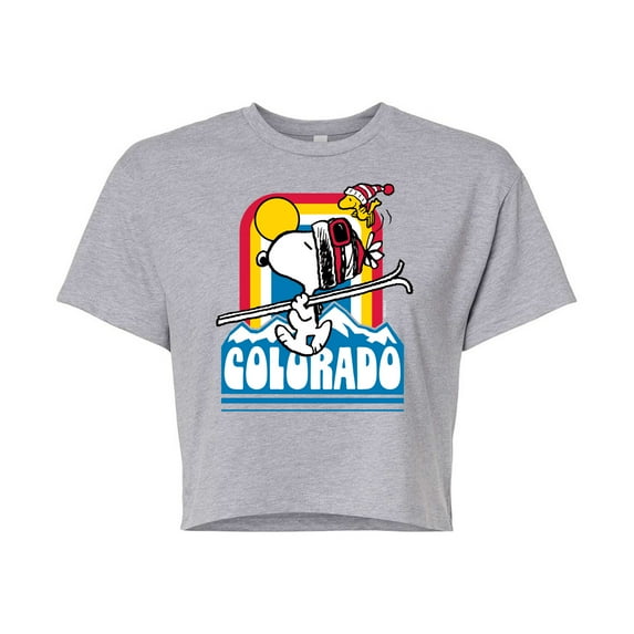 Peanuts - Ski Colorado - Juniors Cropped Cotton Blend T-Shirt