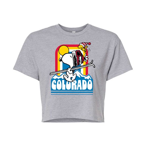 Peanuts - Ski Colorado - Juniors Cropped Cotton Blend T-Shirt