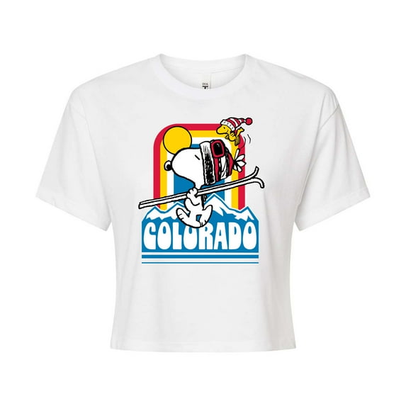 Peanuts - Ski Colorado - Juniors Cropped Cotton Blend T-Shirt