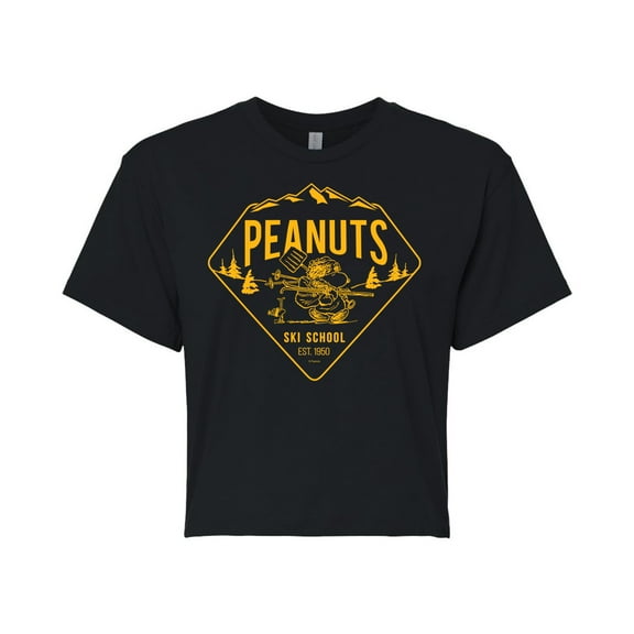 Peanuts - Ski School - Juniors Cropped Cotton Blend T-Shirt