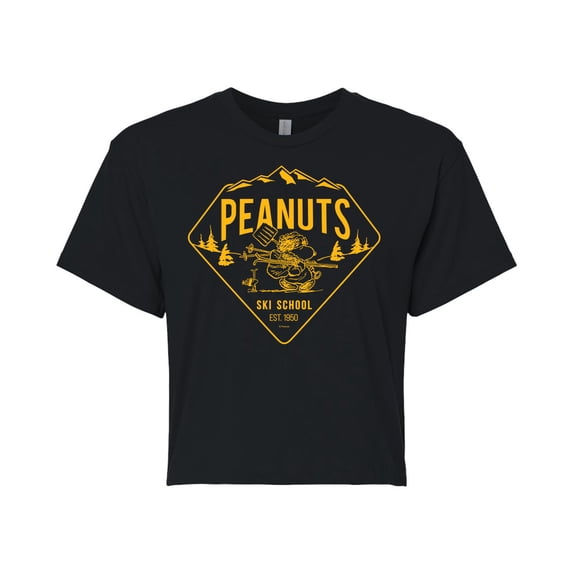 Peanuts - Ski School - Juniors Cropped Cotton Blend T-Shirt