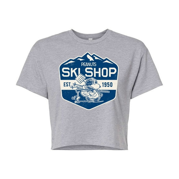 Peanuts - Ski Shop - Juniors Cropped Cotton Blend T-Shirt