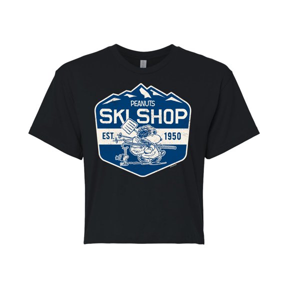 Peanuts - Ski Shop - Juniors Cropped Cotton Blend T-Shirt
