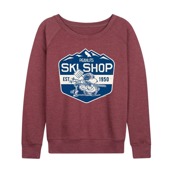 Peanuts - Ski Shop Lightweight French Terry Wide Neck Long Sleeve Graphic Shirt