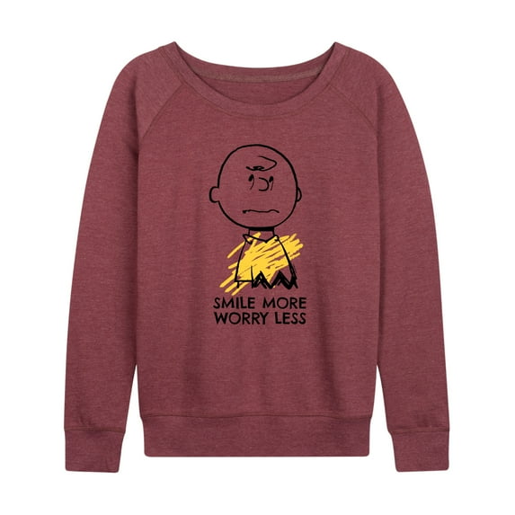 Peanuts - Smile More Worry Less - Women's Lightweight French Terry Long Sleeve Shirt