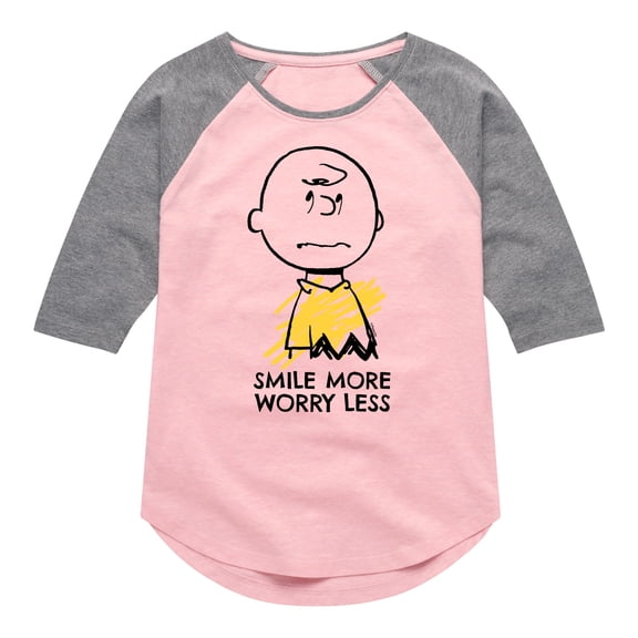 Peanuts - Smile More Worry Less - Youth Girls Raglan Tee