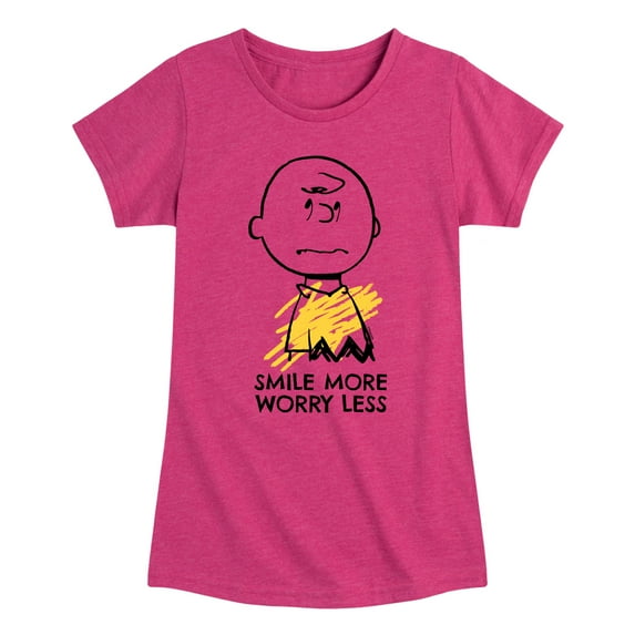 Peanuts - Smile More Worry Less - Youth Girls Short Sleeve Tee