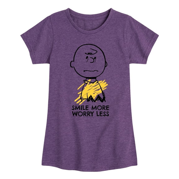 Peanuts - Smile More Worry Less - Youth Girls Short Sleeve Tee