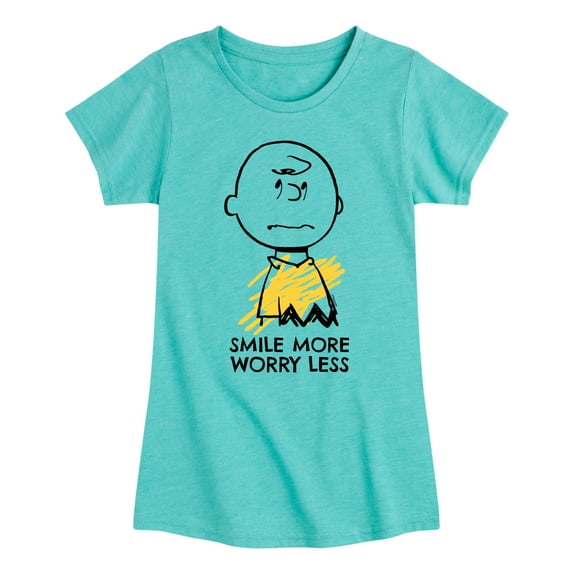 Peanuts - Smile More Worry Less - Youth Girls Short Sleeve Tee