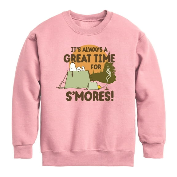 Peanuts - Smores Snoopy Woodstock - Toddler & Youth Crewneck Fleece Sweatshirt