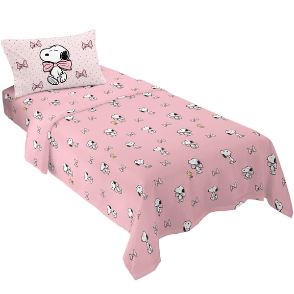 Peanuts Snoopy 3 Piece Pink Coquette Sheet Set, Twin