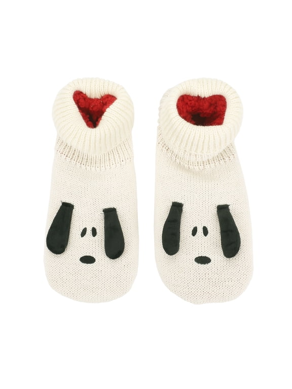 Peanuts Snoopy 3D Ears Women's Sherpa Lined Slipper Socks-Large-X-Large