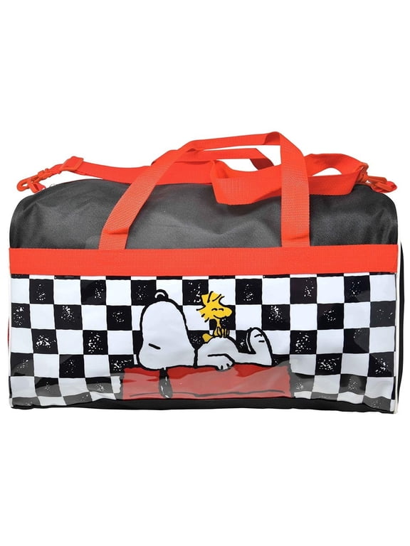 Peanuts Snoopy and Woodstock Checkered Duffle Bag, for Travel, School, Sports, Daycare, or Vacation