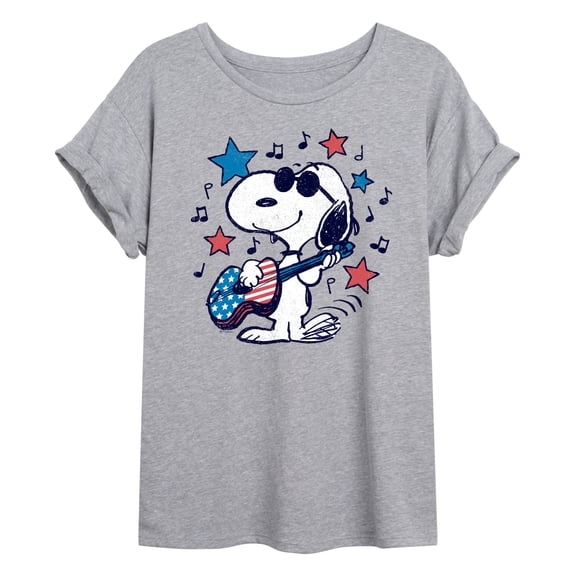 Peanuts - Snoopy Americana Guitar - Juniors Oversized Graphic T-Shirt