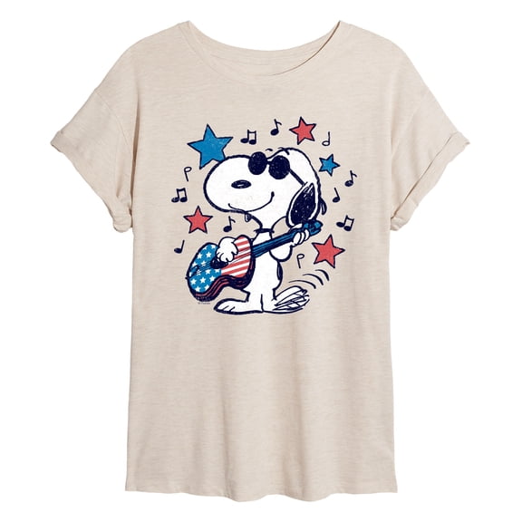 Peanuts - Snoopy Americana Guitar - Juniors Oversized Graphic T-Shirt