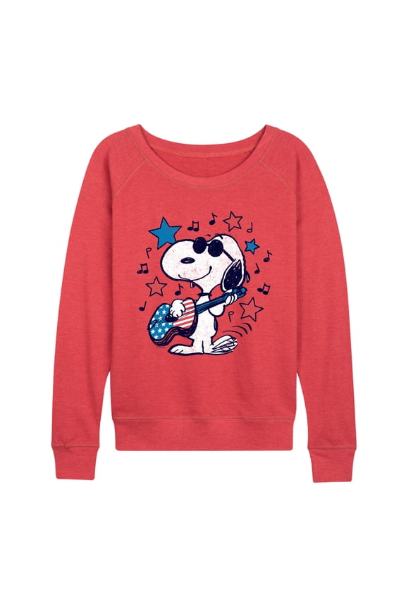 - Snoopy Americana Guitar - Women's French Terry Long Sleeve Pullover