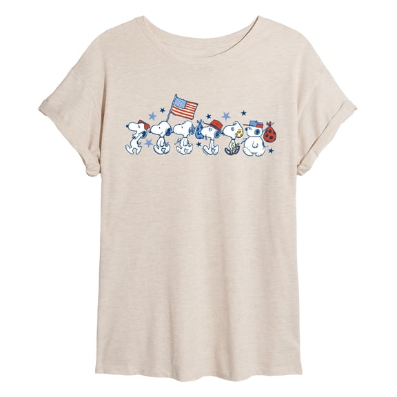Peanuts - Snoopy Americana Lineup - Juniors Oversized Graphic T-Shirt
