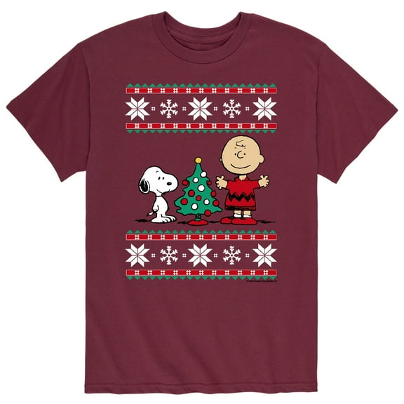 Peanuts - Snoopy And Charlie Ugly Christmas Sweater - Men's Short Sleeve Graphic T-Shirt