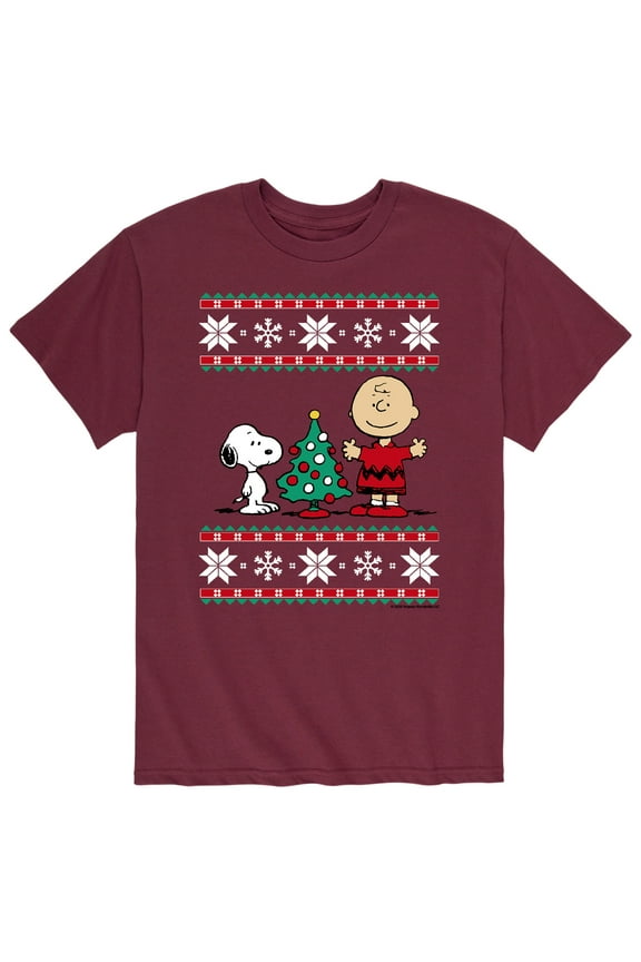 - Snoopy And Charlie Ugly Christmas Sweater - Men's Short Sleeve Graphic T-Shirt