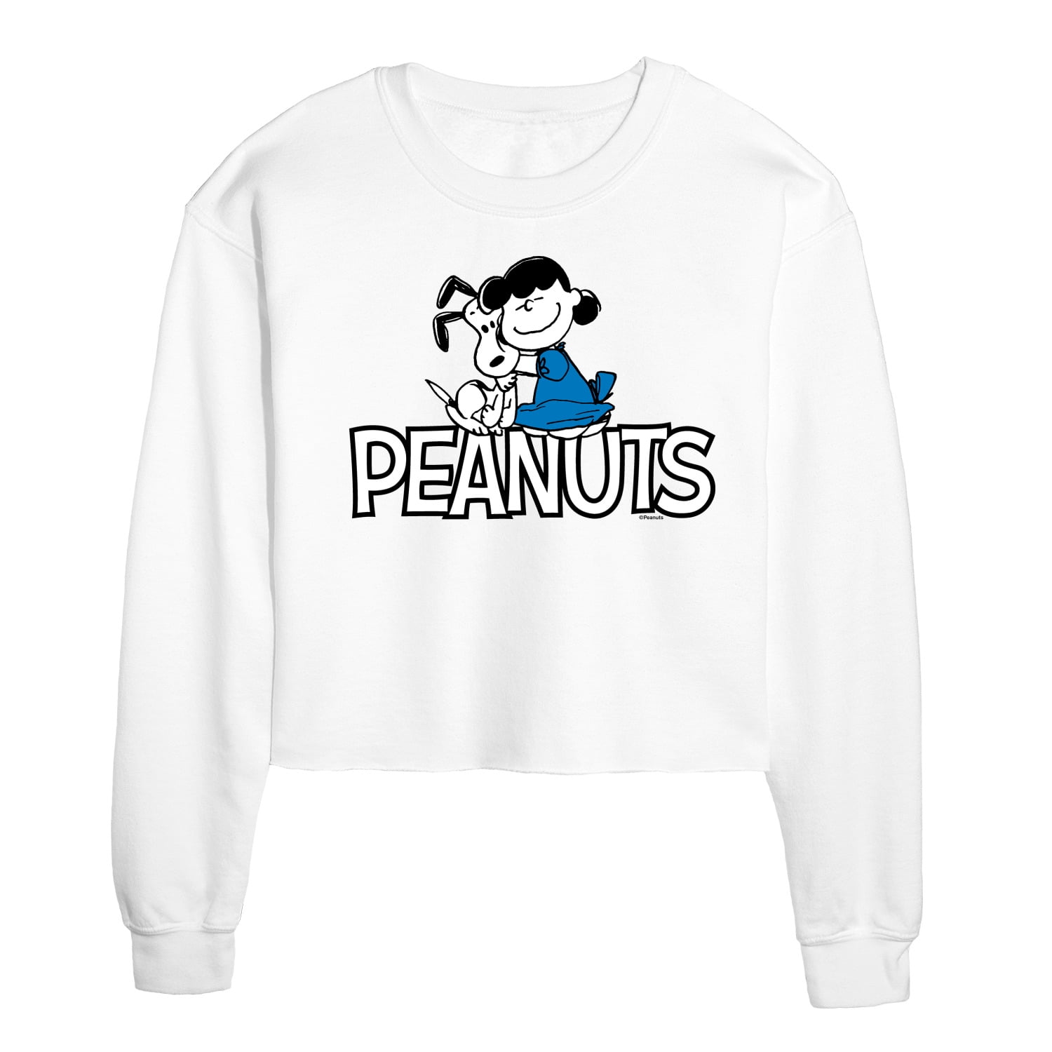 Peanuts Snoopy And Lucy Juniors Crop Crew Neck Sweatshirt