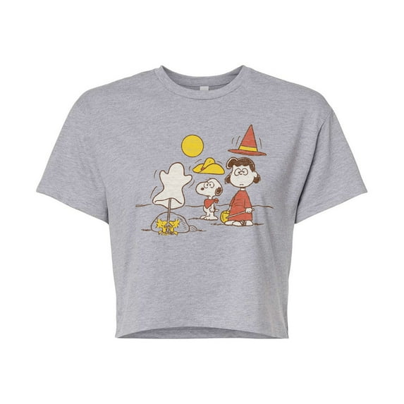 Peanuts - Snoopy And Lucy - Juniors Cropped Cotton Blend T-Shirt