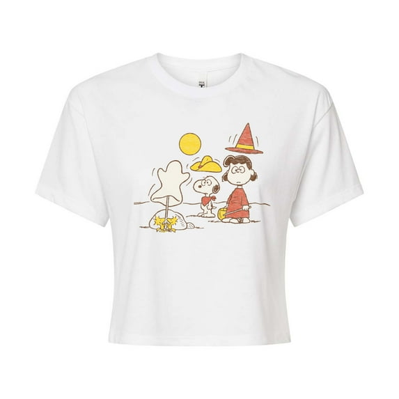 Peanuts - Snoopy And Lucy - Juniors Cropped Cotton Blend T-Shirt