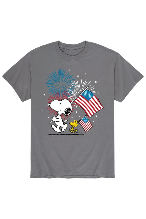 - Snoopy And Woodstock American Flags - USA - 4th of July - Men's Short Sleeve Graphic T-Shirt