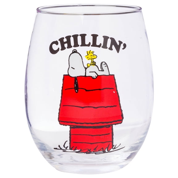 Silver Buffalo Peanuts Snoopy And Woodstock Chillin Stemless Wine Glass, 20 Ounces, 1 Count (Pack of 1)