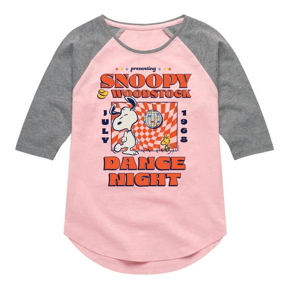 Peanuts - Snoopy And Woodstock Dance Night - Toddler & Youth Girls Raglan Graphic T-Shirt