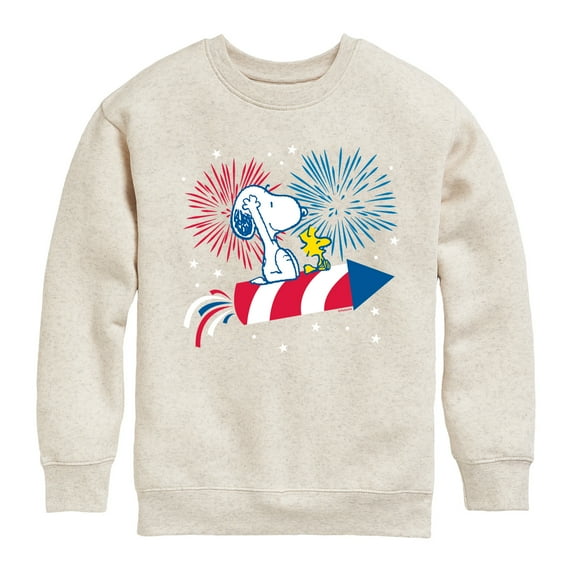 Peanuts - Snoopy And Woodstock Fireworks - Toddler & Youth Crewneck Fleece Sweatshirt