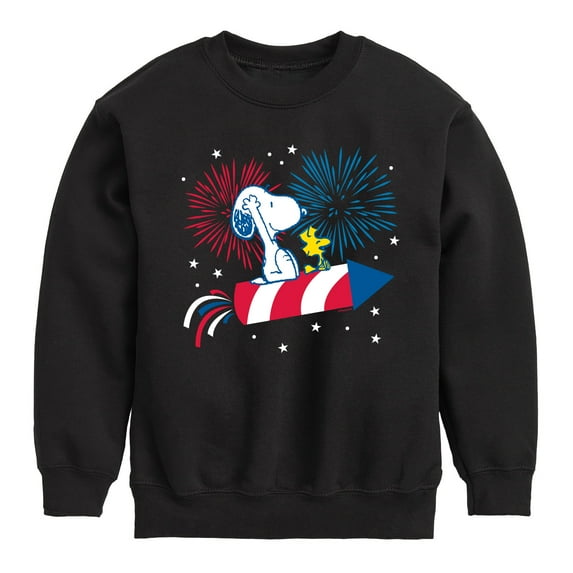 Peanuts - Snoopy And Woodstock Fireworks - Toddler & Youth Crewneck Fleece Sweatshirt
