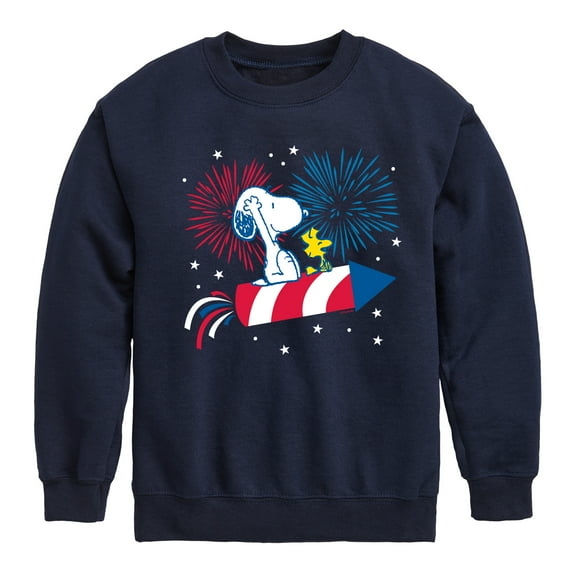 Peanuts - Snoopy And Woodstock Fireworks - Toddler & Youth Crewneck Fleece Sweatshirt