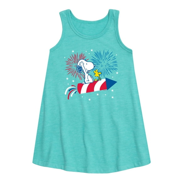 Peanuts - Snoopy And Woodstock Fireworks  - Toddler & Youth Girls A-line Dress