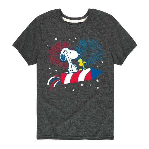 Peanuts - Snoopy And Woodstock Fireworks - Toddler & Youth Short Sleeve Graphic T-Shirt