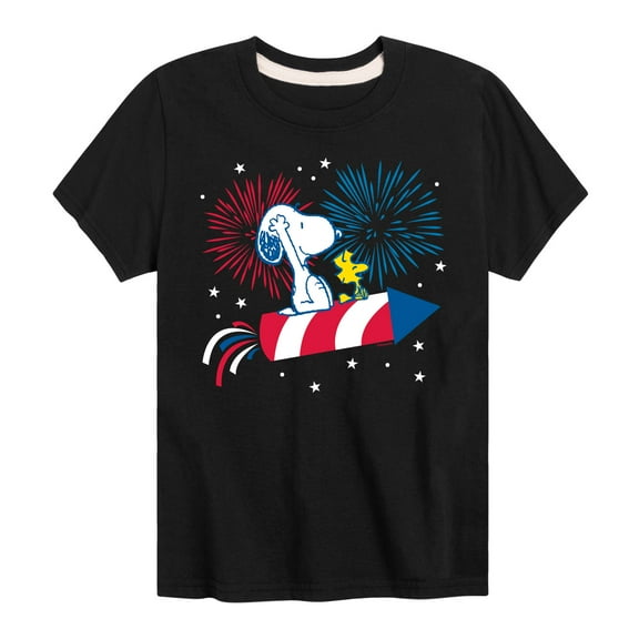 Peanuts - Snoopy And Woodstock Fireworks  - Toddler & Youth Short Sleeve Graphic T-Shirt