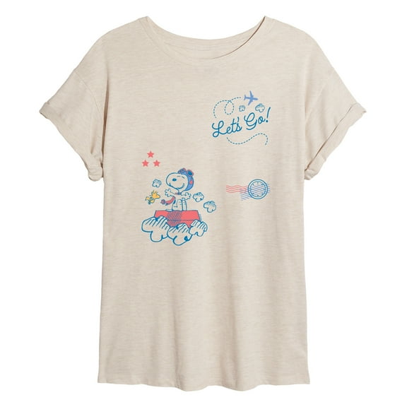 Peanuts - Snoopy And Woodstock Let's Go - Women's Oversized Graphic T-Shirt