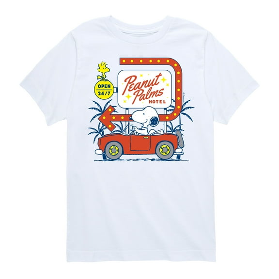 Peanuts - Snoopy And Woodstock Peanut Plams Motel -Toddler And Youth Short Sleeve Graphic T-Shirt