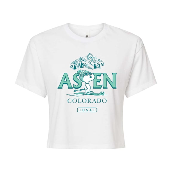 Peanuts - Snoopy Aspen Colorado - Juniors Cropped Graphic T-Shirt