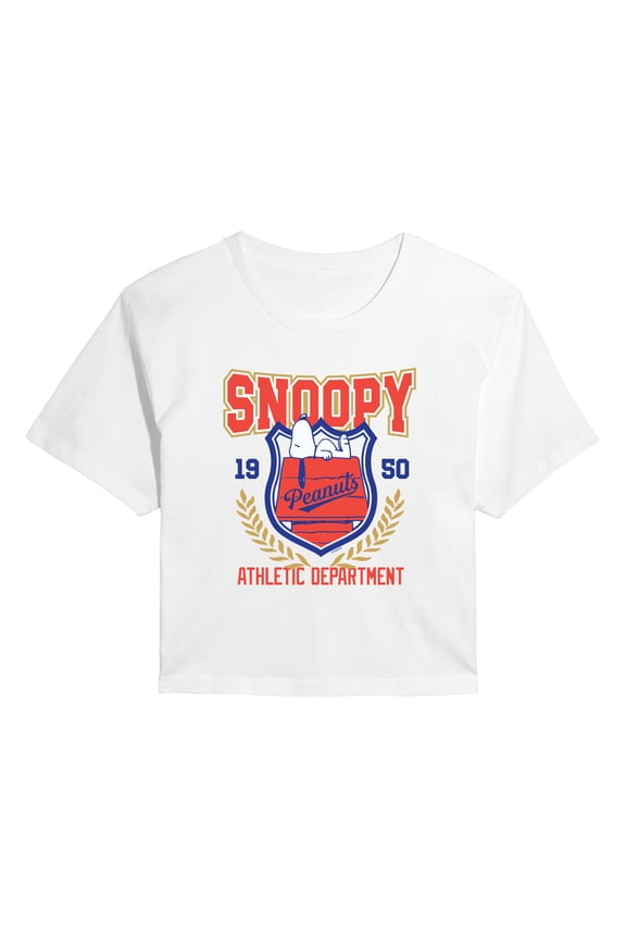 - Snoopy Athletic Dept - Juniors Cropped Graphic T-Shirt