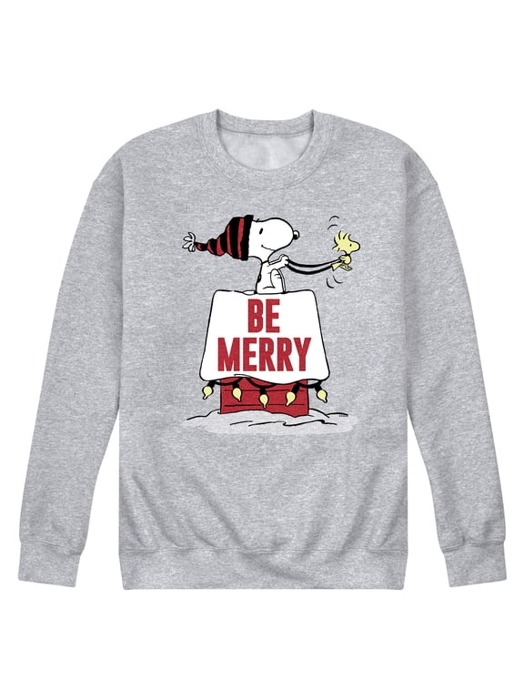 - Snoopy and Woodstock Christmas Be Merry Doghouse Men's Graphic Fleece Sweatshirt