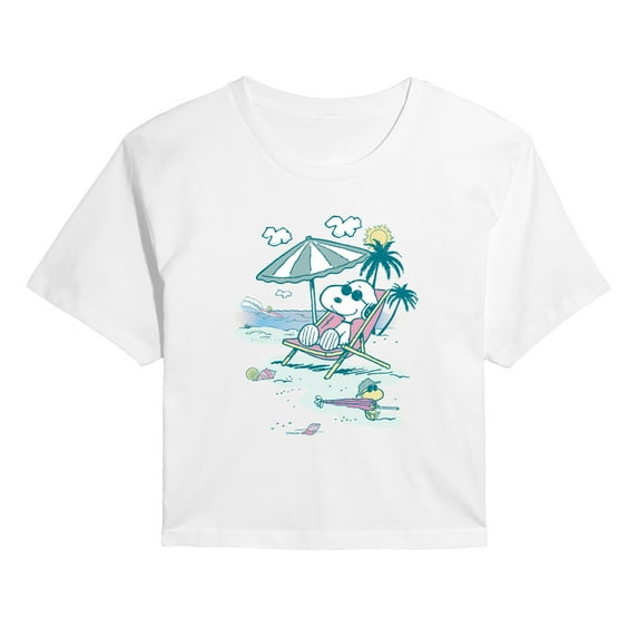 Peanuts - Snoopy Beach - Juniors Cropped Graphic T-Shirt