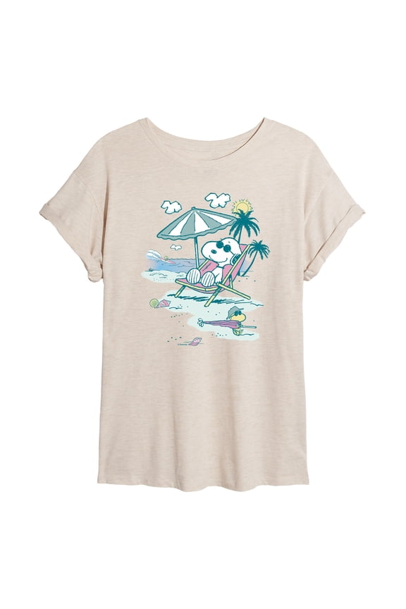 - Snoopy Beach - Juniors Oversized Graphic T-Shirt