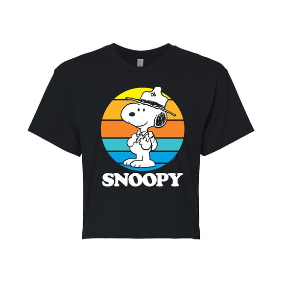 Peanuts - Snoopy Beagle Scout Sunset - Juniors Cropped Cotton Blend T-Shirt