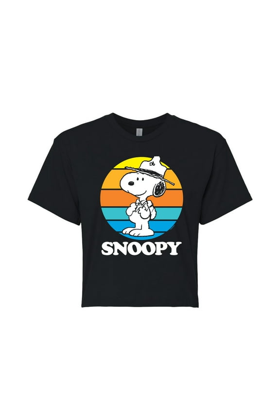 - Snoopy Beagle Scout Sunset - Juniors Cropped Cotton Blend T-Shirt