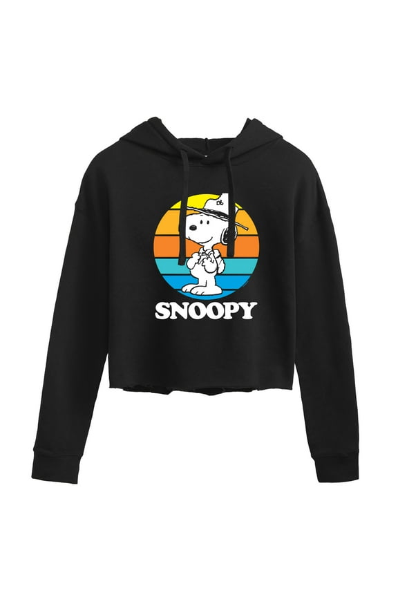 - Snoopy Beagle Scout Sunset - Juniors Cropped Pullover Hoodie