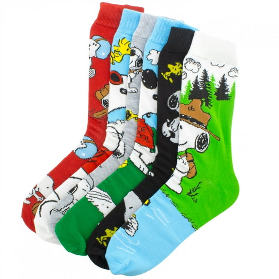 Peanuts Snoopy Blue Assorted Crew Socks, 6-pack