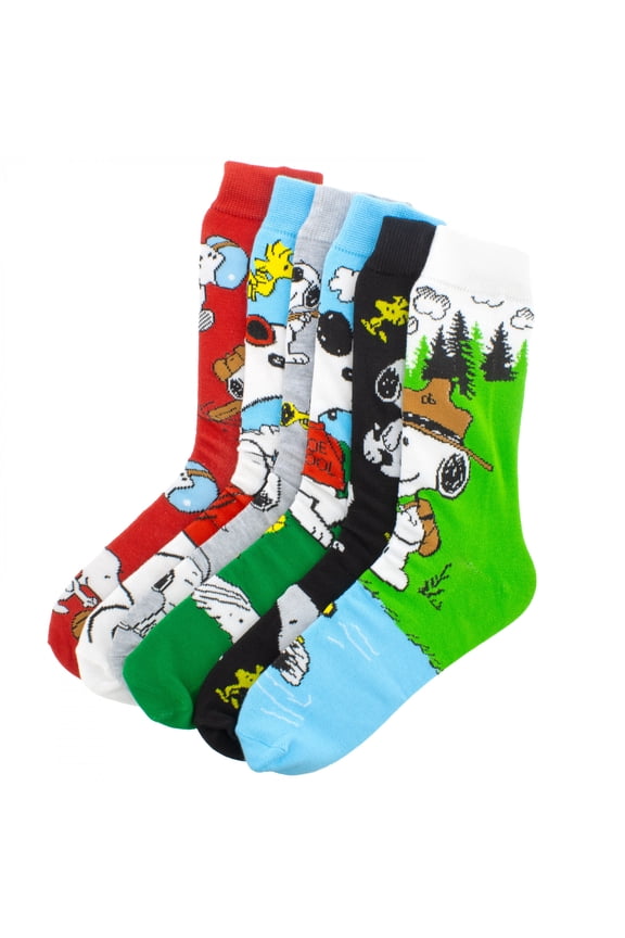 Peanuts Snoopy Blue Assorted Crew Socks, 6-pack
